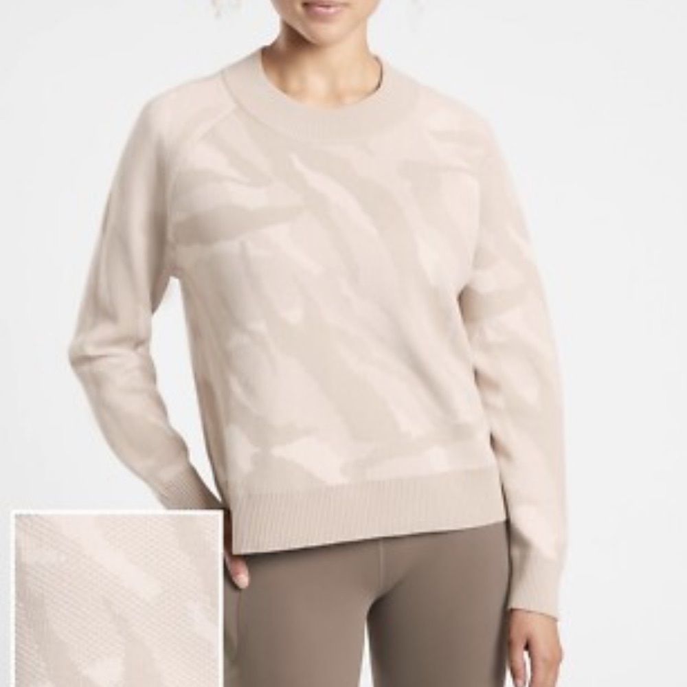 Athleta Jacquared Textured Cream Merino Wool Blend Size XS
